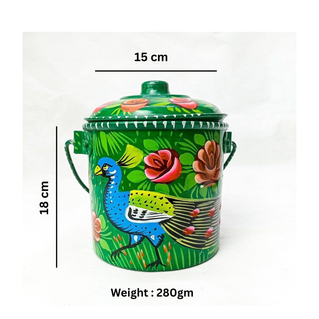 Beautiful truck art bucket(Size : 18cmx15cm) green metal bucket , pakistani traditional design , best gift for decoration lover - Image 2