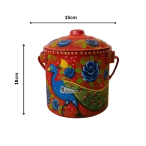 Truck Art red bucket (18 cm x 15cm) , Handmade multicolor design bucket , Best gift for art lover , Best use for small plant and flower