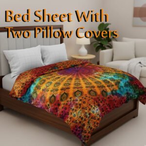 Block Print Bed Sheet (Size:W-215 X H-220)cm