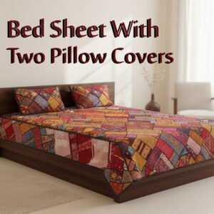 Patch Work Bed Sheet With Two Pillow Covers (Size:W-182 x H-198)cm