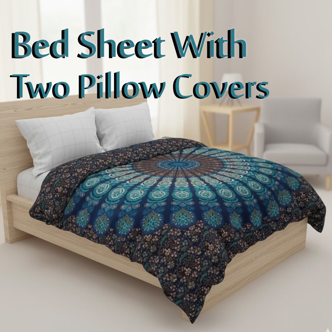 Block Print Bed Sheet (Size:W-215 X H-220)cm