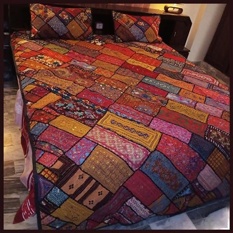Patch Work Bed Sheet With Two Pillow Covers (Size:W-182 x H-198)cm - Image 3