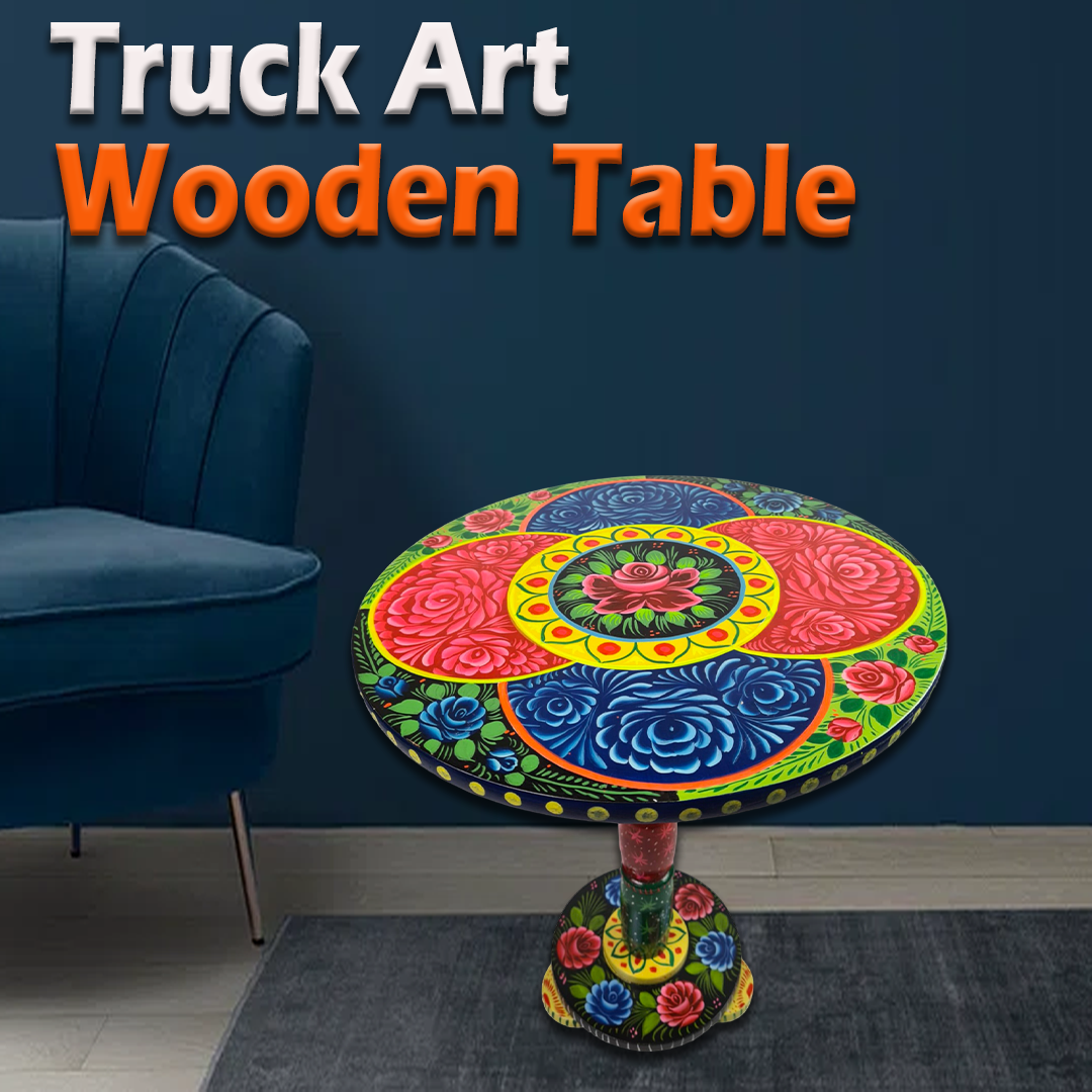 Truck Art Wooden Table (D-40 cm | H:50 cm) - Image 2
