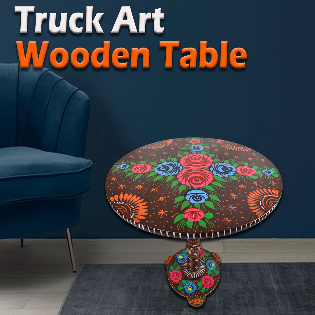 Truck Art Wooden Table (D-44.45 cm | H:50.8 cm) - Image 2