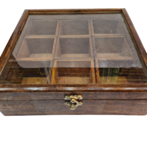 Handcrafted Wooden Masala Box with Glass Lid