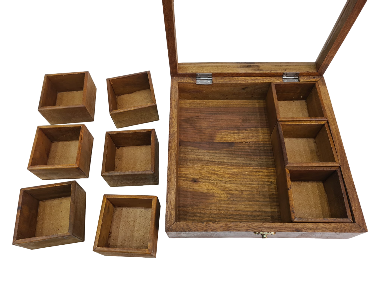 Handcrafted Wooden Masala Box with Glass Lid - Image 4