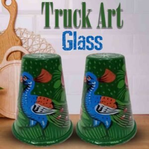 Truck Art Glass/Pakistani Hand painted Glass (2 Piece Set) (Size: H:11cmXD:9cm)