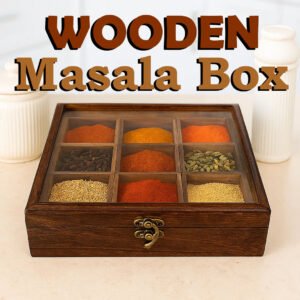 Handcrafted Wooden Masala Box with Glass Lid