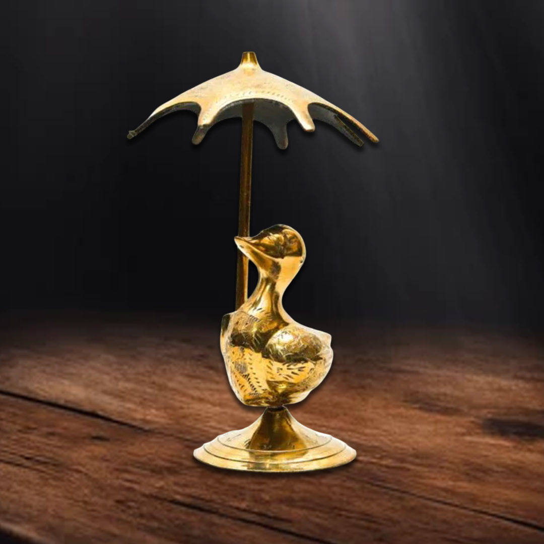 Brass Golden Duck With Umbrella (Size:15 cm) - Image 2