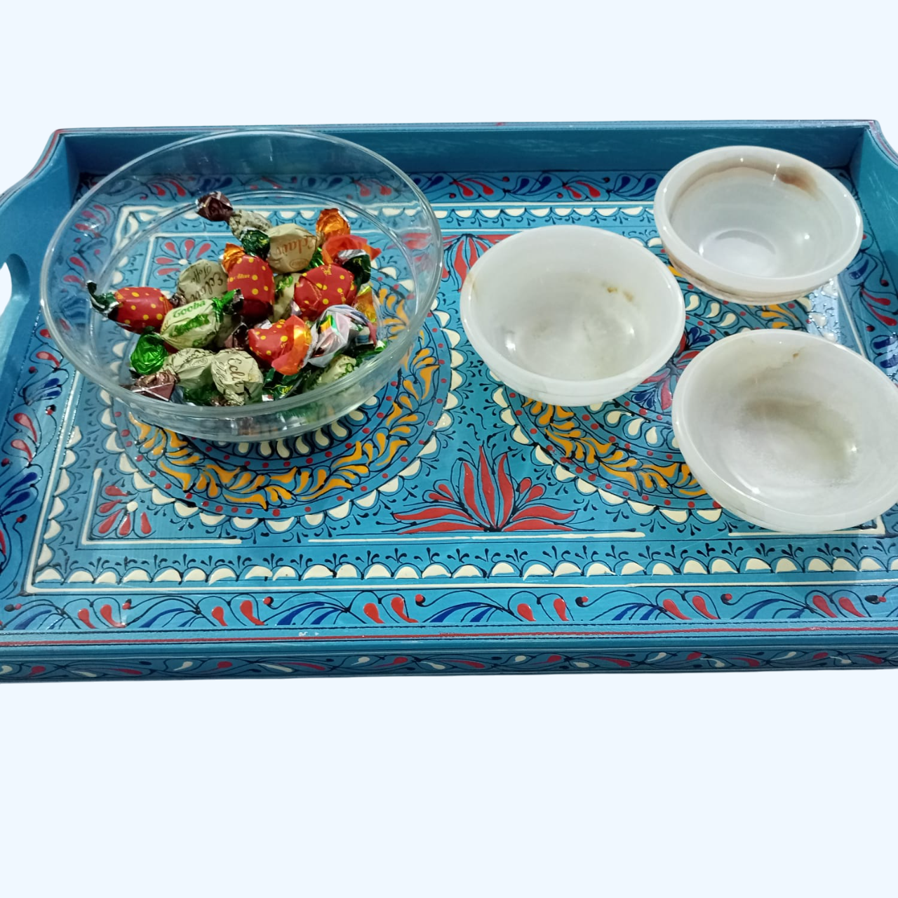 Bundi Work Tray/Pakistani Hand Painted Tray/Homedeccor (Size: L: 45cm, W: 30cm) - Image 8
