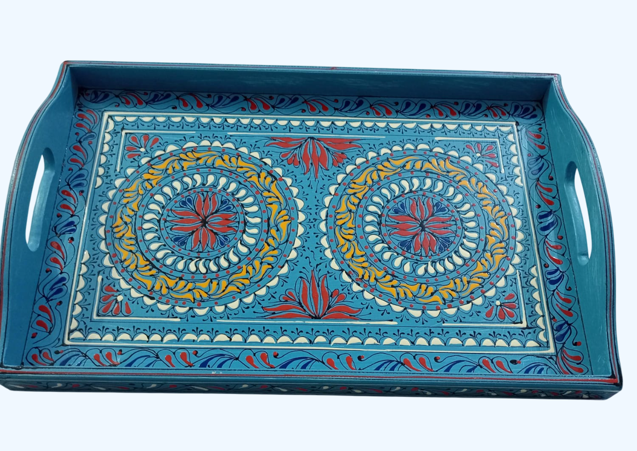 Bundi Work Tray/Pakistani Hand Painted Tray/Homedeccor (Size: L: 45cm, W: 30cm) - Image 4