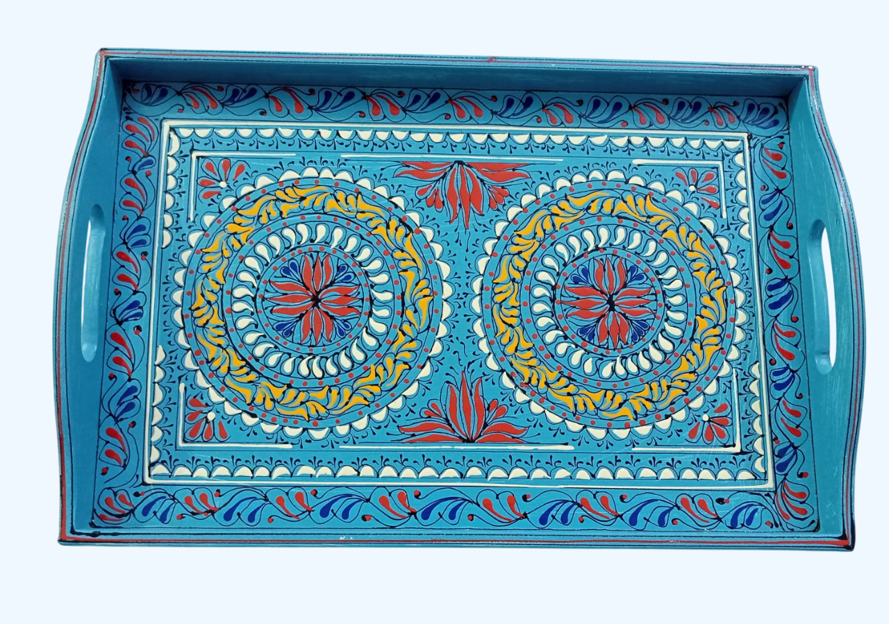 Bundi Work Tray/Pakistani Hand Painted Tray/Homedeccor (Size: L: 45cm, W: 30cm) - Image 2