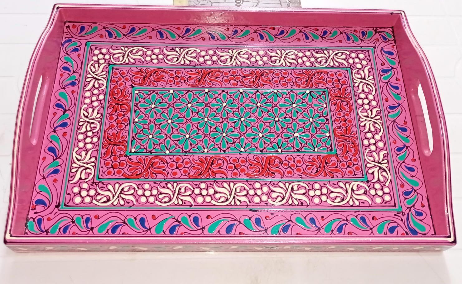 Bundi Work Tray/Pakistani Hand Painted Tray/Homedeccor (Size: L: 45cm, W: 30cm) - Image 2