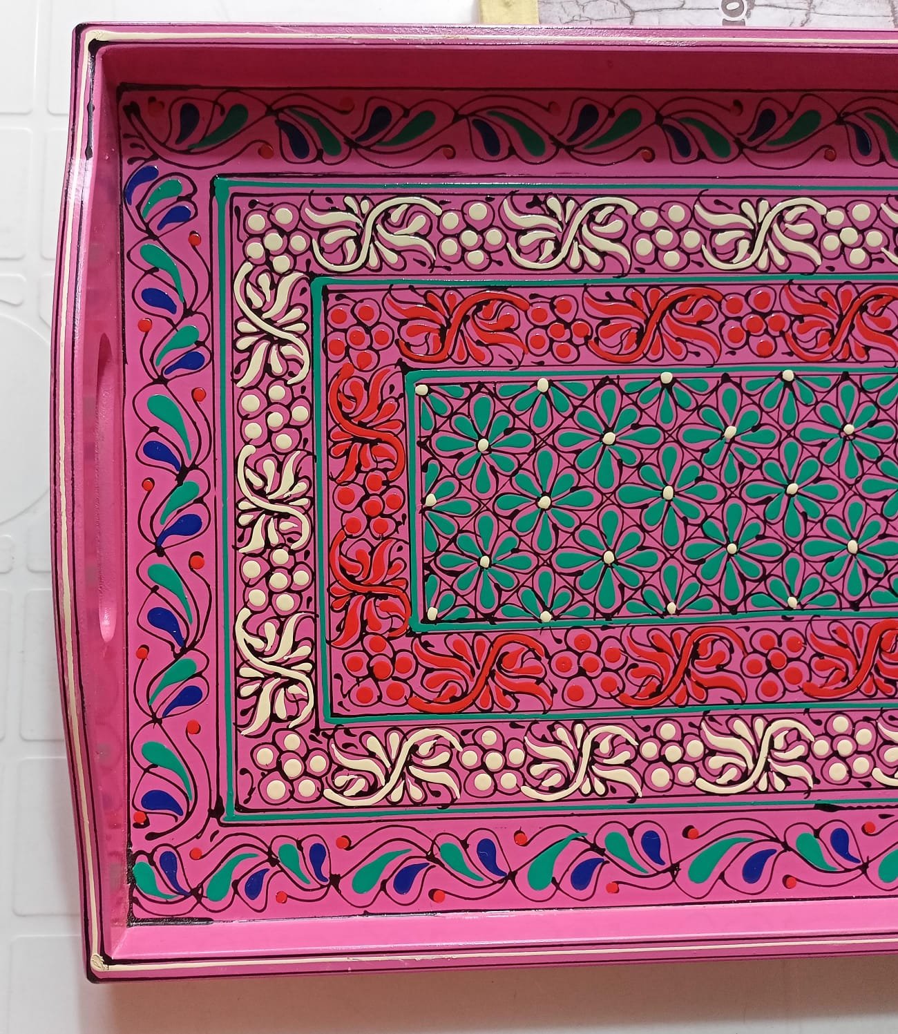 Bundi Work Tray/Pakistani Hand Painted Tray/Homedeccor (Size: L: 45cm, W: 30cm) - Image 3