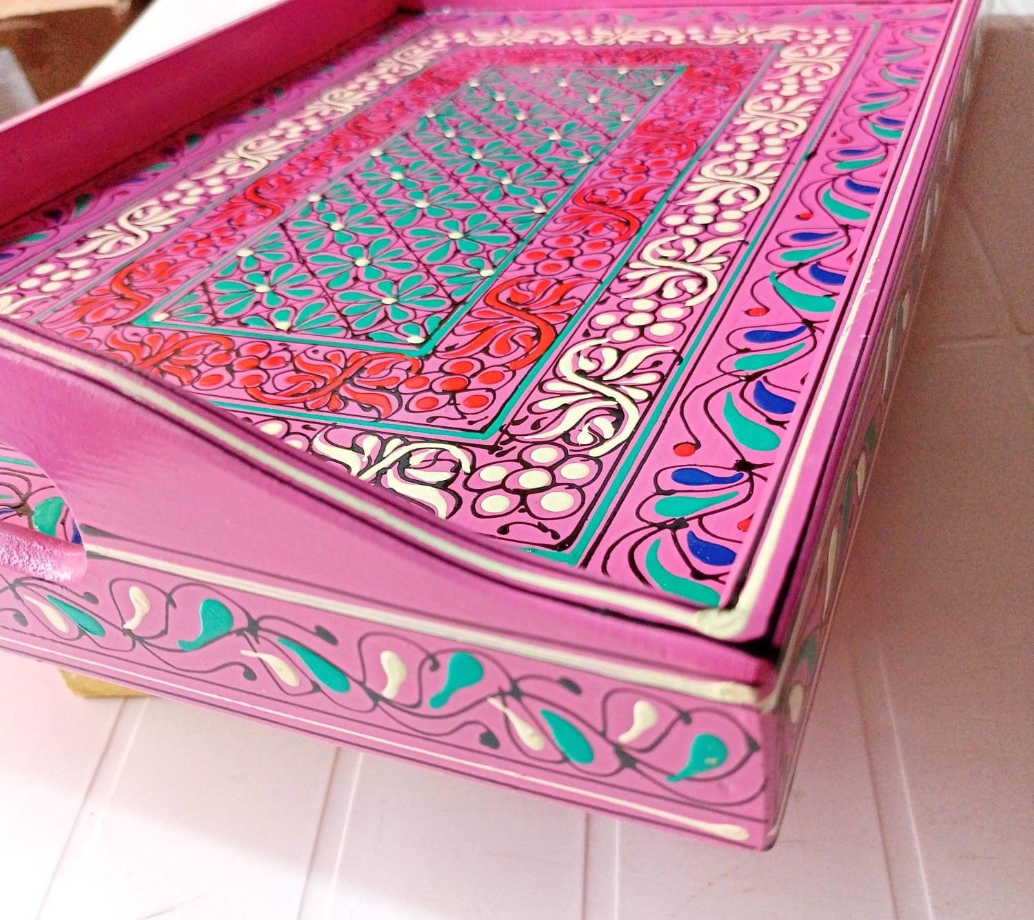 Bundi Work Tray/Pakistani Hand Painted Tray/Homedeccor (Size: L: 45cm, W: 30cm) - Image 4