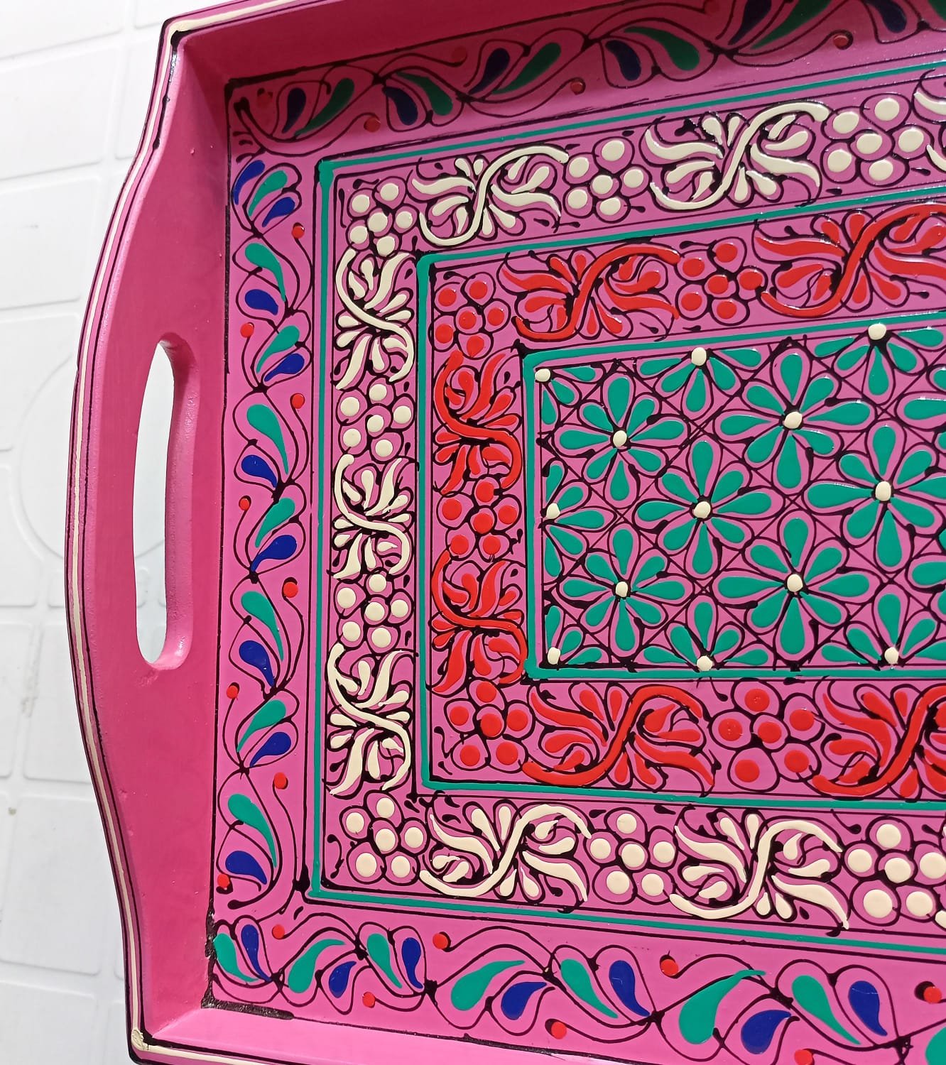 Bundi Work Tray/Pakistani Hand Painted Tray/Homedeccor (Size: L: 45cm, W: 30cm) - Image 5