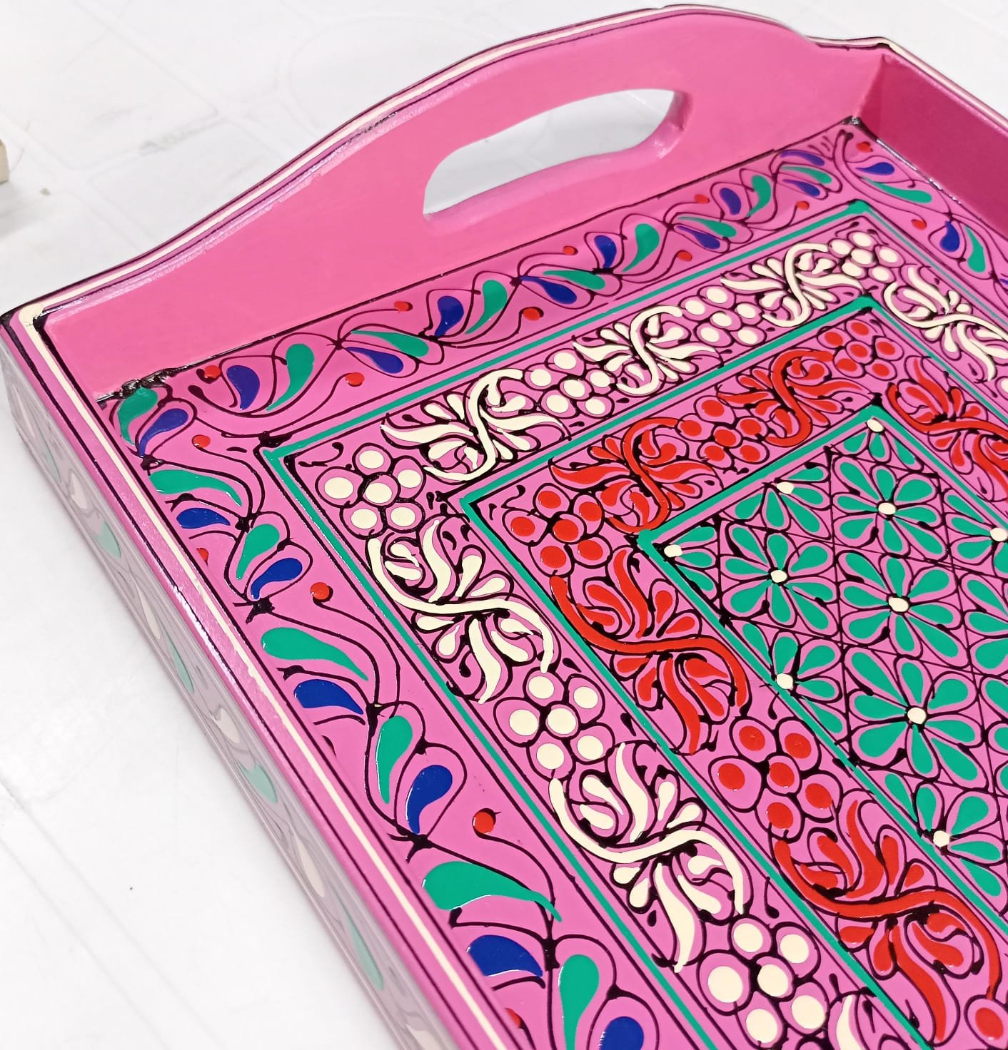 Bundi Work Tray/Pakistani Hand Painted Tray/Homedeccor (Size: L: 45cm, W: 30cm) - Image 7