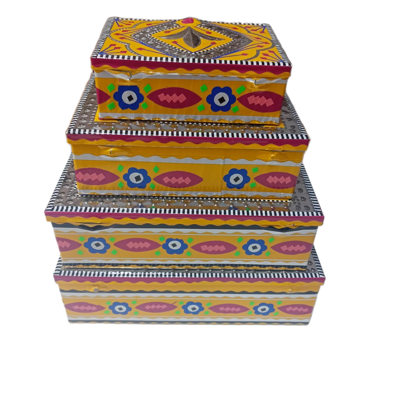 Chamakpatti Box Set (4-Pcs) – Handcrafted Traditional Storage with Vibrant Designs - Image 7