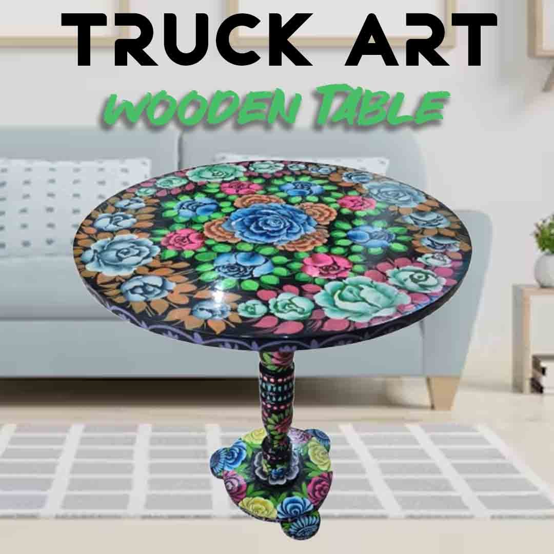 Truck Art Wooden Table (D-45.72 cm | H:53.34 cm)