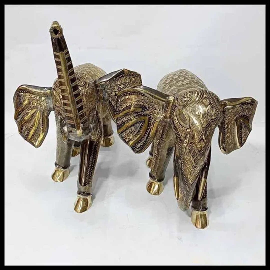 Elegant Handcrafted Brass Elephant Statue Set Of 2 – Intricately Detailed Decor Piece (56-Cm) - Image 2