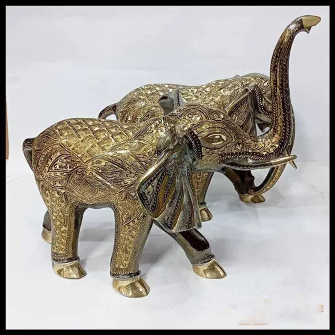Elegant Handcrafted Brass Elephant Statue Set Of 2 – Intricately Detailed Decor Piece (56-Cm) - Image 3