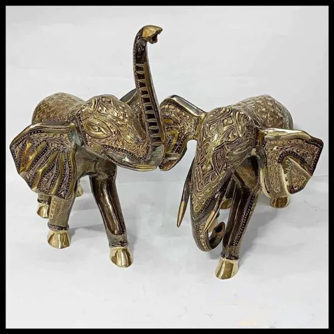 Elegant Handcrafted Brass Elephant Statue Set Of 2 – Intricately Detailed Decor Piece (56-Cm) - Image 4