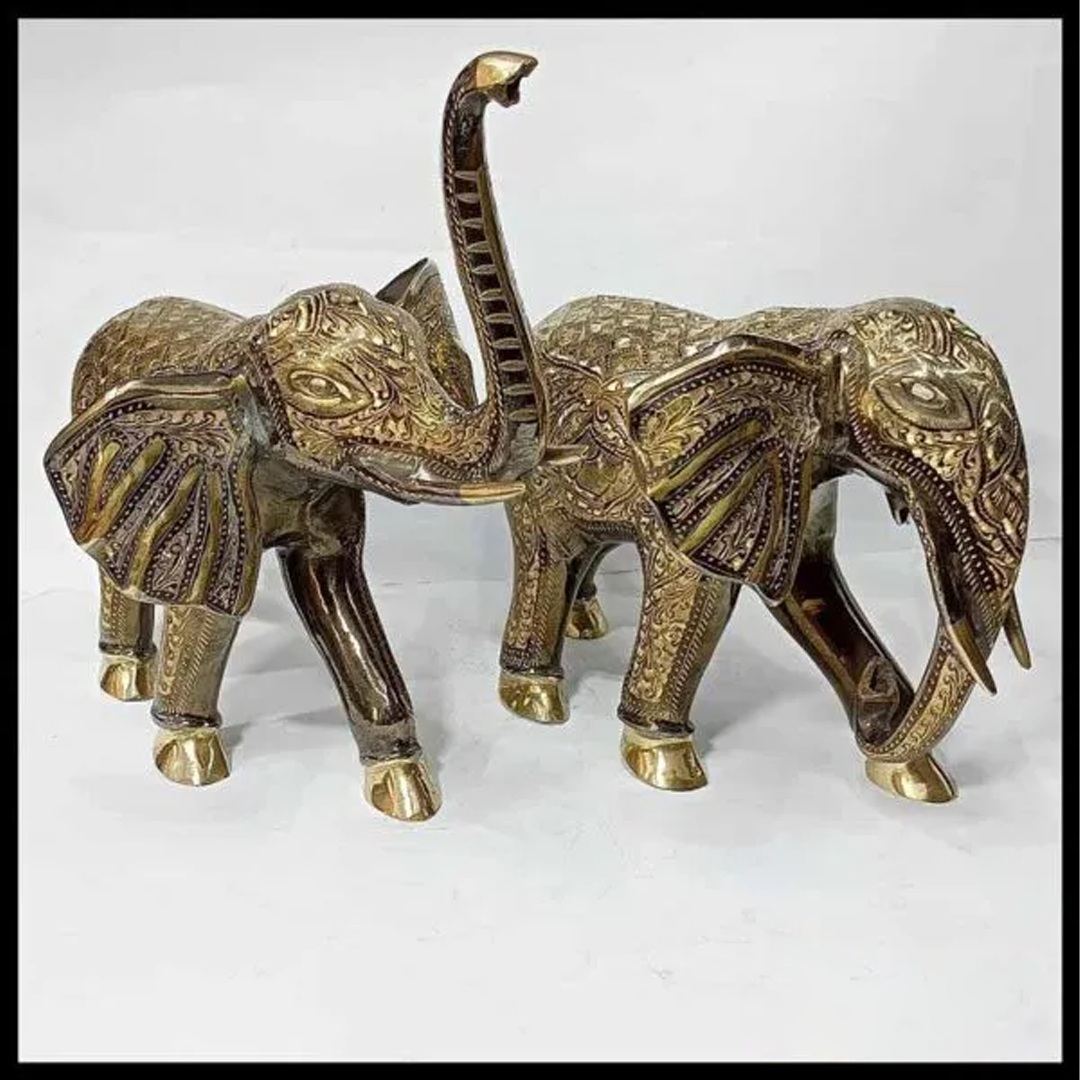 Elegant Handcrafted Brass Elephant Statue Set Of 2 – Intricately Detailed Decor Piece (56-Cm) - Image 5