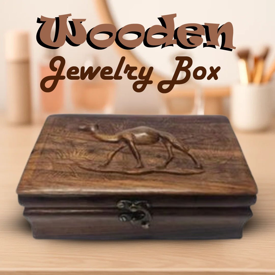 "Elegant Wooden Jewelry Box with Camel Design – Timeless Craftsmanship" 20 x 13cm