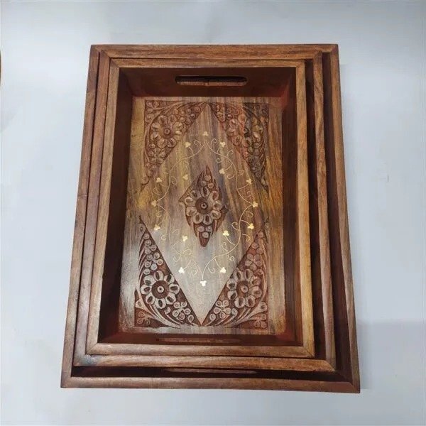 Wooden Tray 3pcs Set – Elegant, Multi-Purpose Serving Trays for Home & Kitchen - Image 2