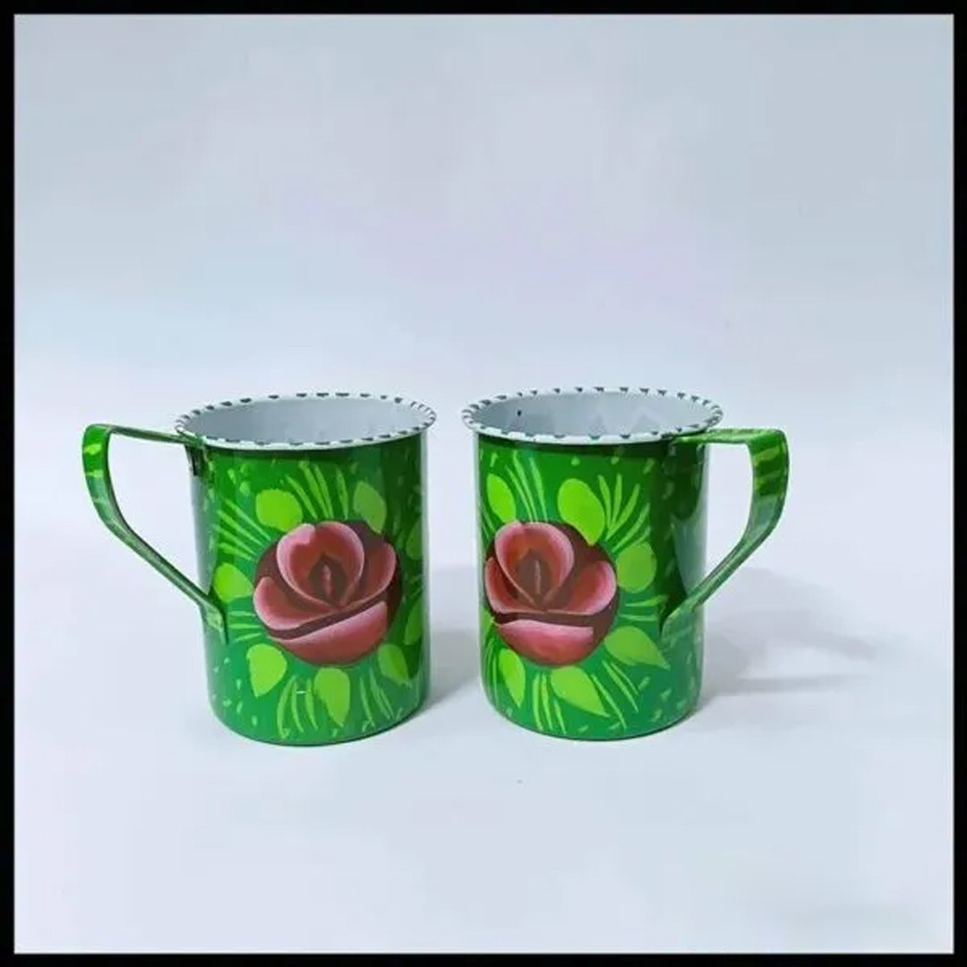 Truck Art Cups – Green with Pink Floral Design