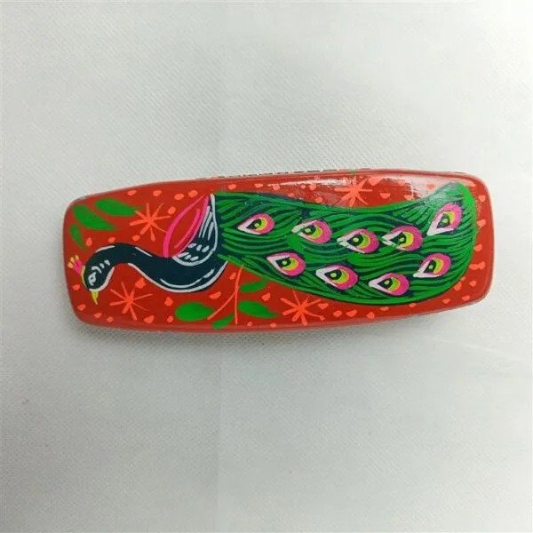 Red peacock truck art glasses case – top view