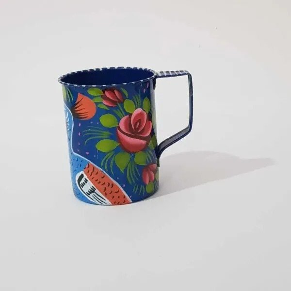side view of blue truck art tea cup
