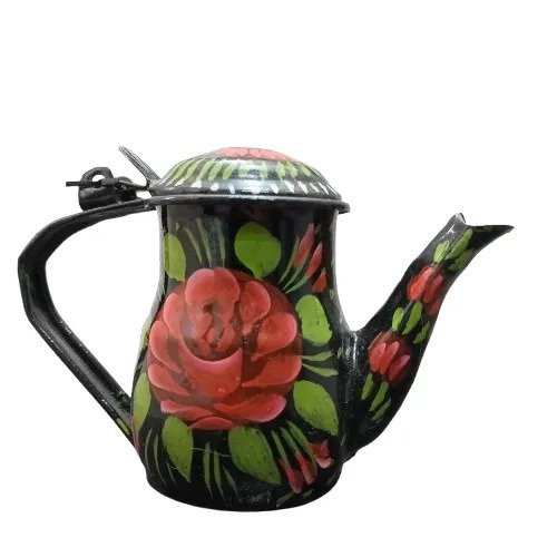 Side view of Black truck art kettle with cup