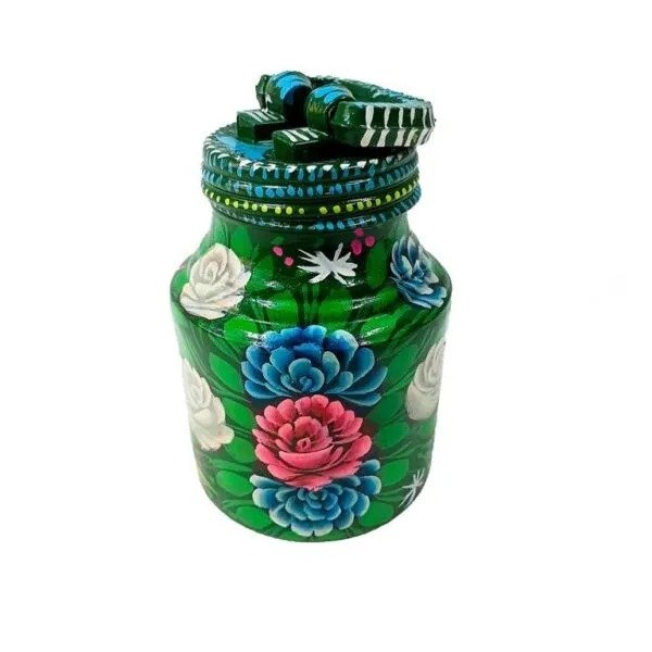 Hand-painted green ghee bucket