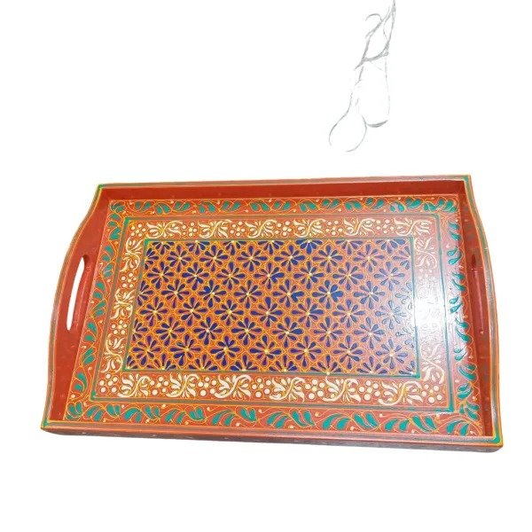 Angled shot of hand-painted tray