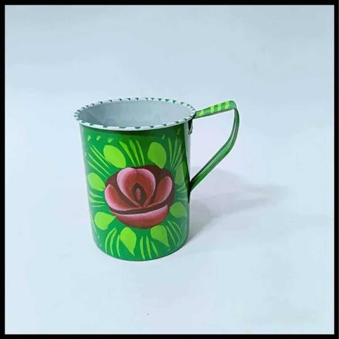 Single Green truck art cup with floral design