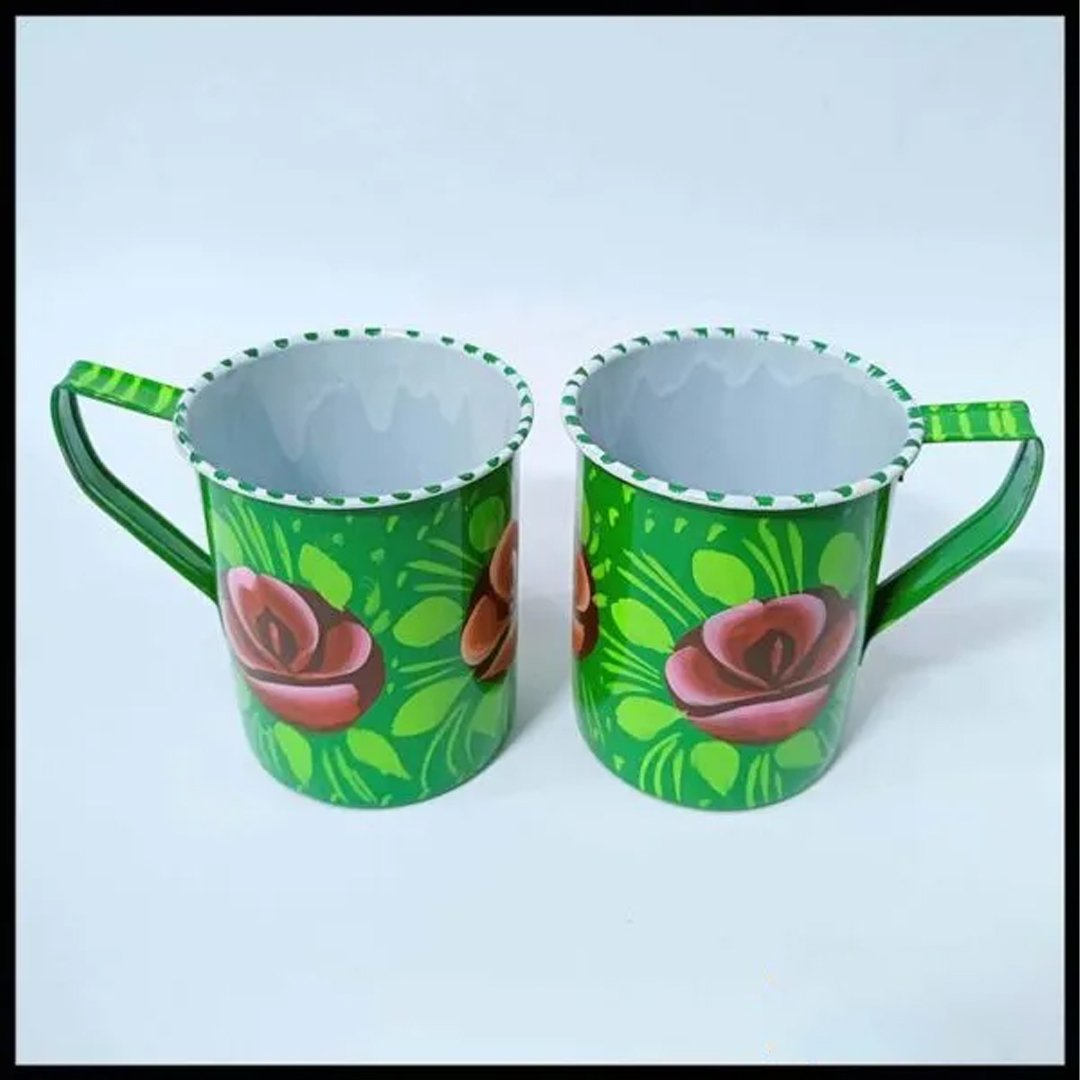 Top view of Green truck art cups with floral design
