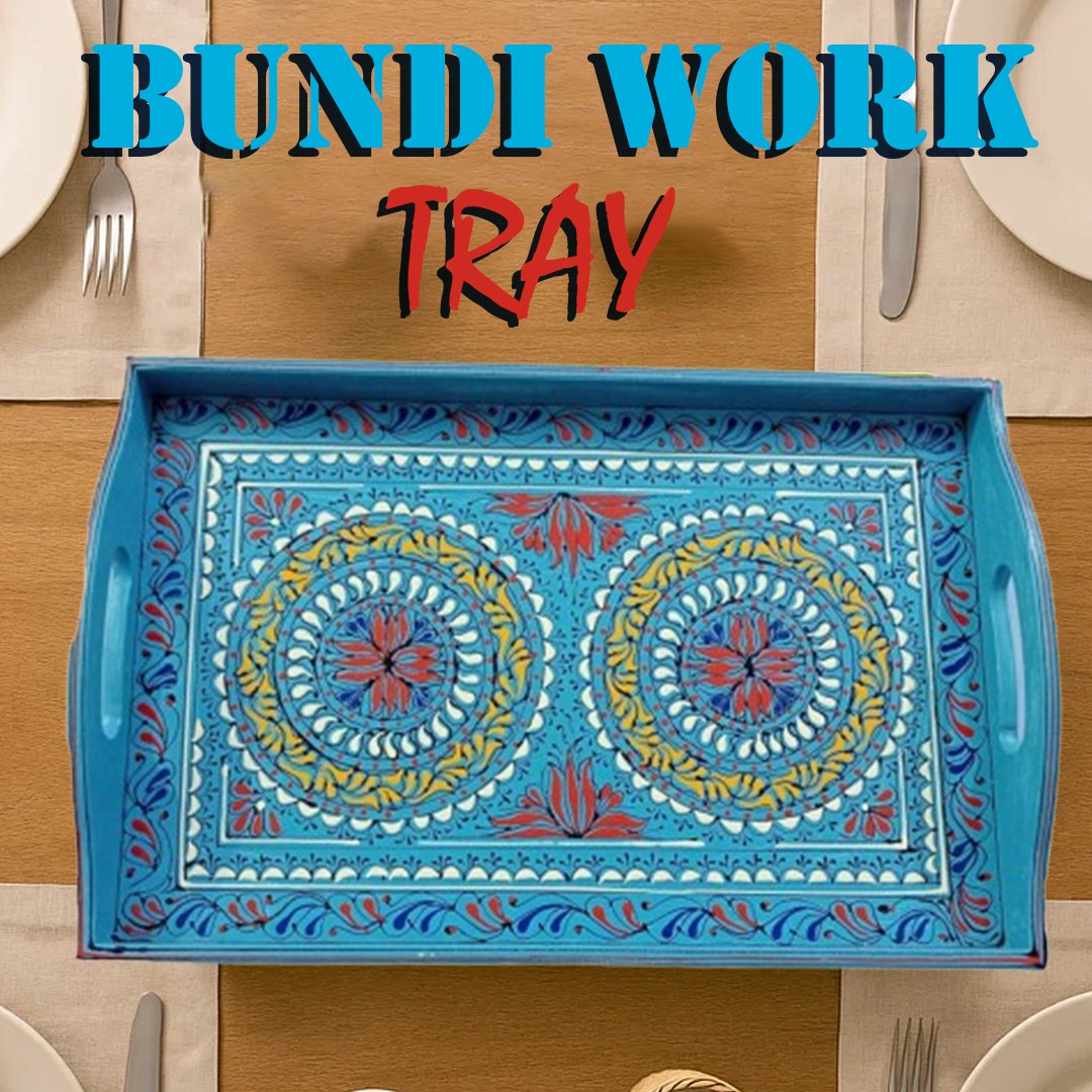 Bundi Work Tray/Pakistani Hand Painted Tray/Homedeccor (Size: L: 45cm, W: 30cm)