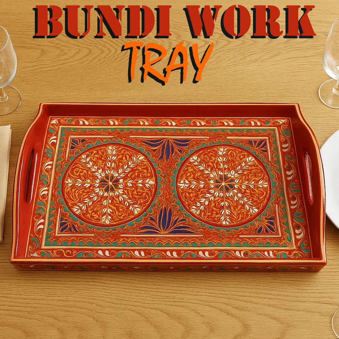 Bundi Work Tray/Pakistani Hand Painted Tray/Homedeccor (Size: L: 45cm, W: 30cm)
