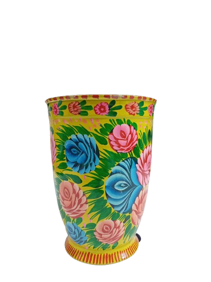 Angled top view of truck art jug – painted floral interior