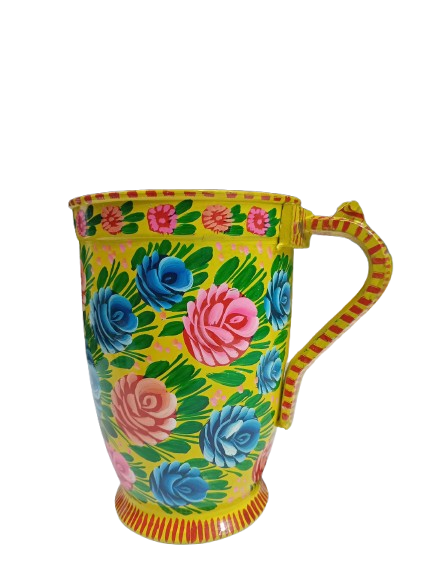 Decorative jug with truck art floral pattern – green and blue tones