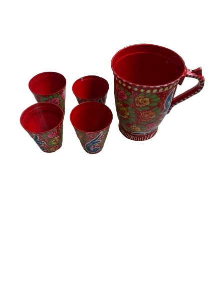 Red Truck Art mug set with top and angled display – 5 pieces