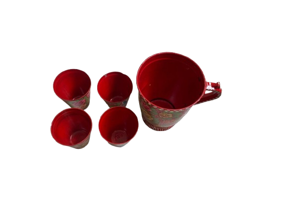 Traditional truck art red mug set – side and stacked view