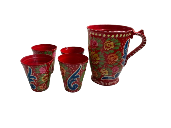 Vibrant red Truck Art drinkware set – traditional Pakistani design