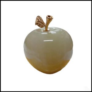 Elegant Onyx Stone Apple Decor with Golden Leaf Size: 5 cm