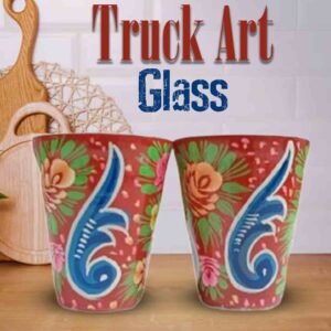 Truck Art Glass/Pakistani Hand painted Glass (2 Piece Set) (Size: H:11cmXD:9cm)