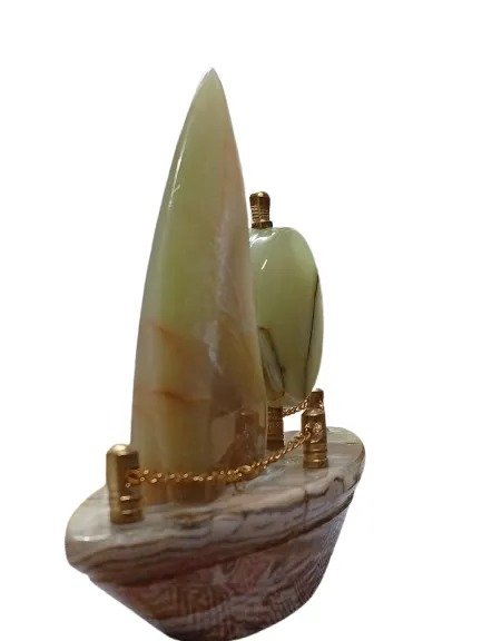 Handcrafted Onyx Marble Ship with Clock Size: 15cm - Image 4
