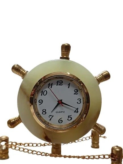 Handcrafted Onyx Marble Ship with Clock Size: 15cm - Image 6