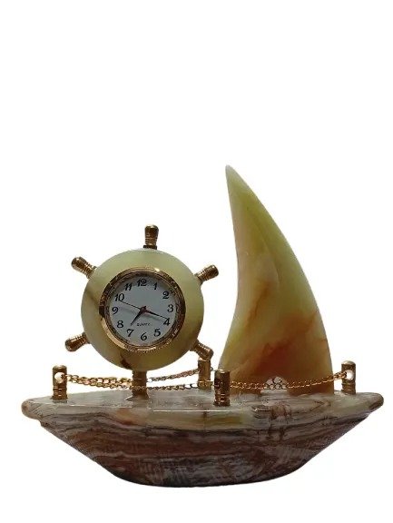 Handcrafted Onyx Marble Ship with Clock Size: 15cm - Image 8
