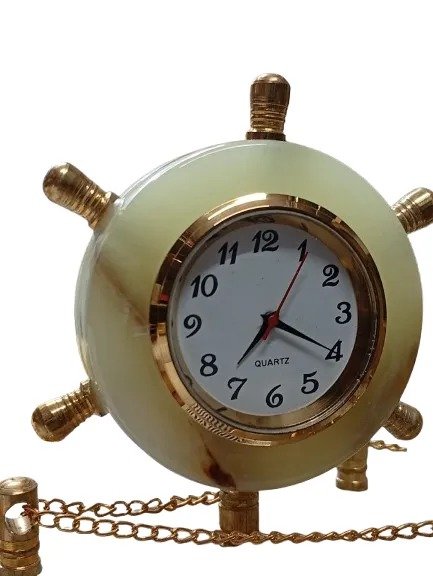 Handcrafted Onyx Marble Ship with Clock Size: 15cm - Image 9